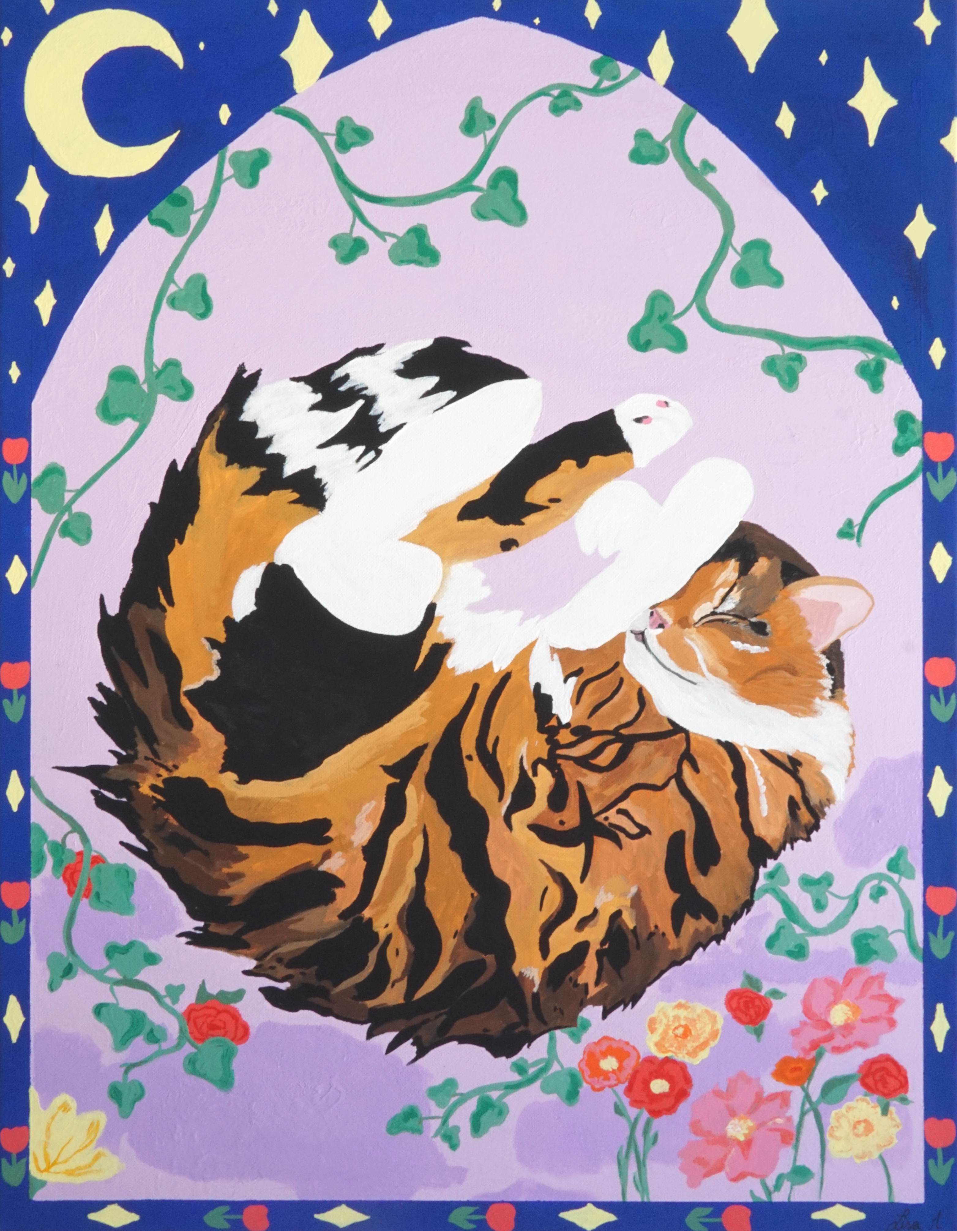 Peinture chat endormi