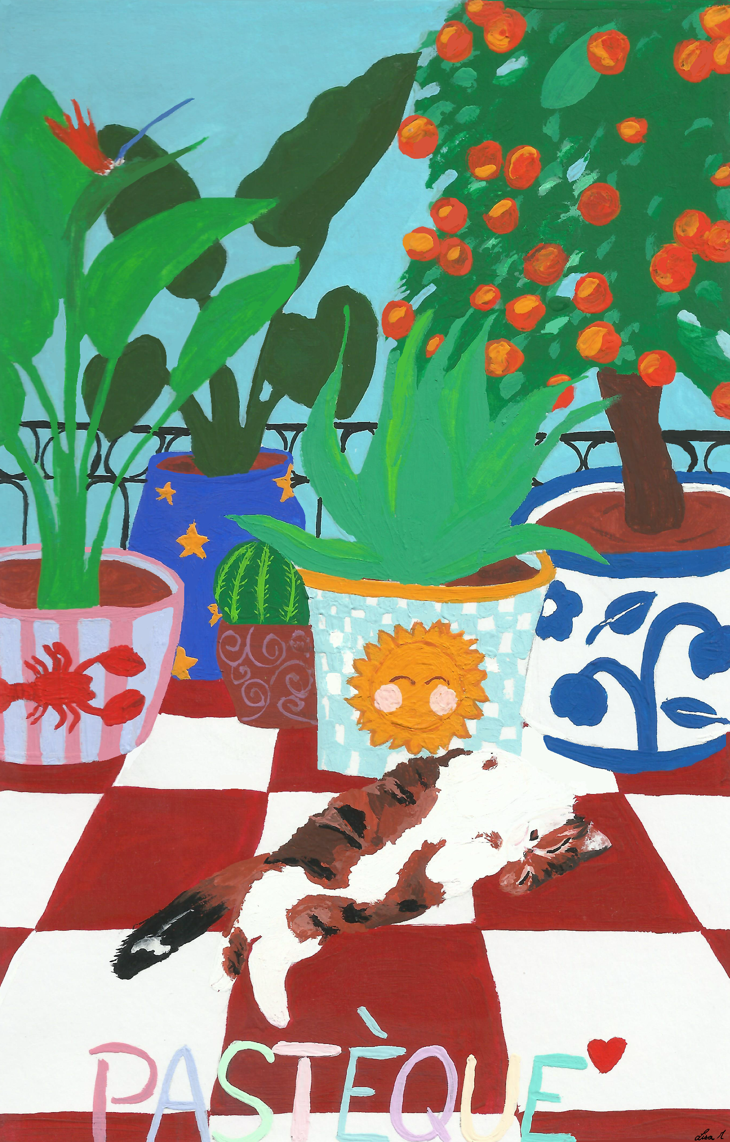 Peinture chat sur terrasse