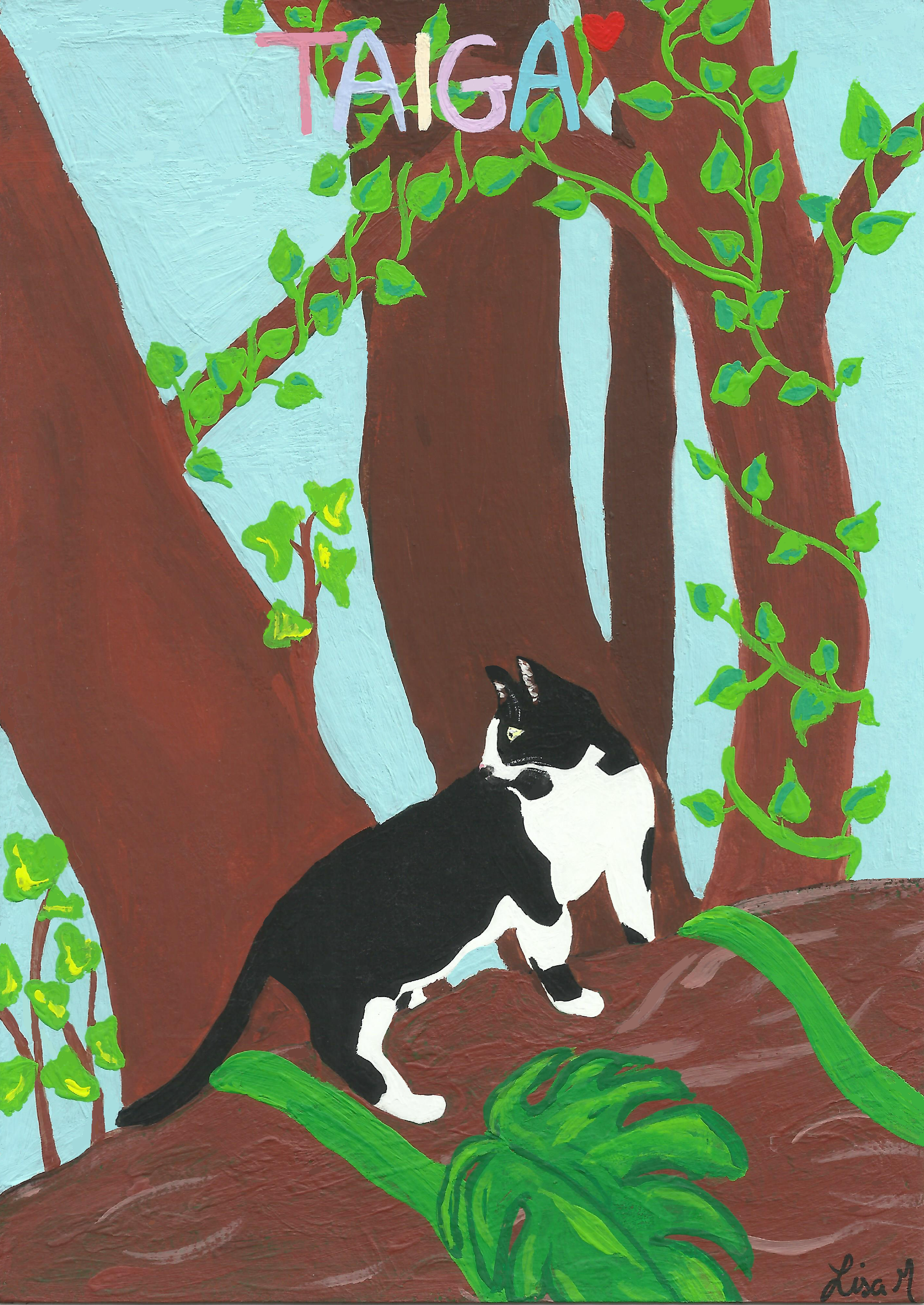 Peinture chat dans la jungle