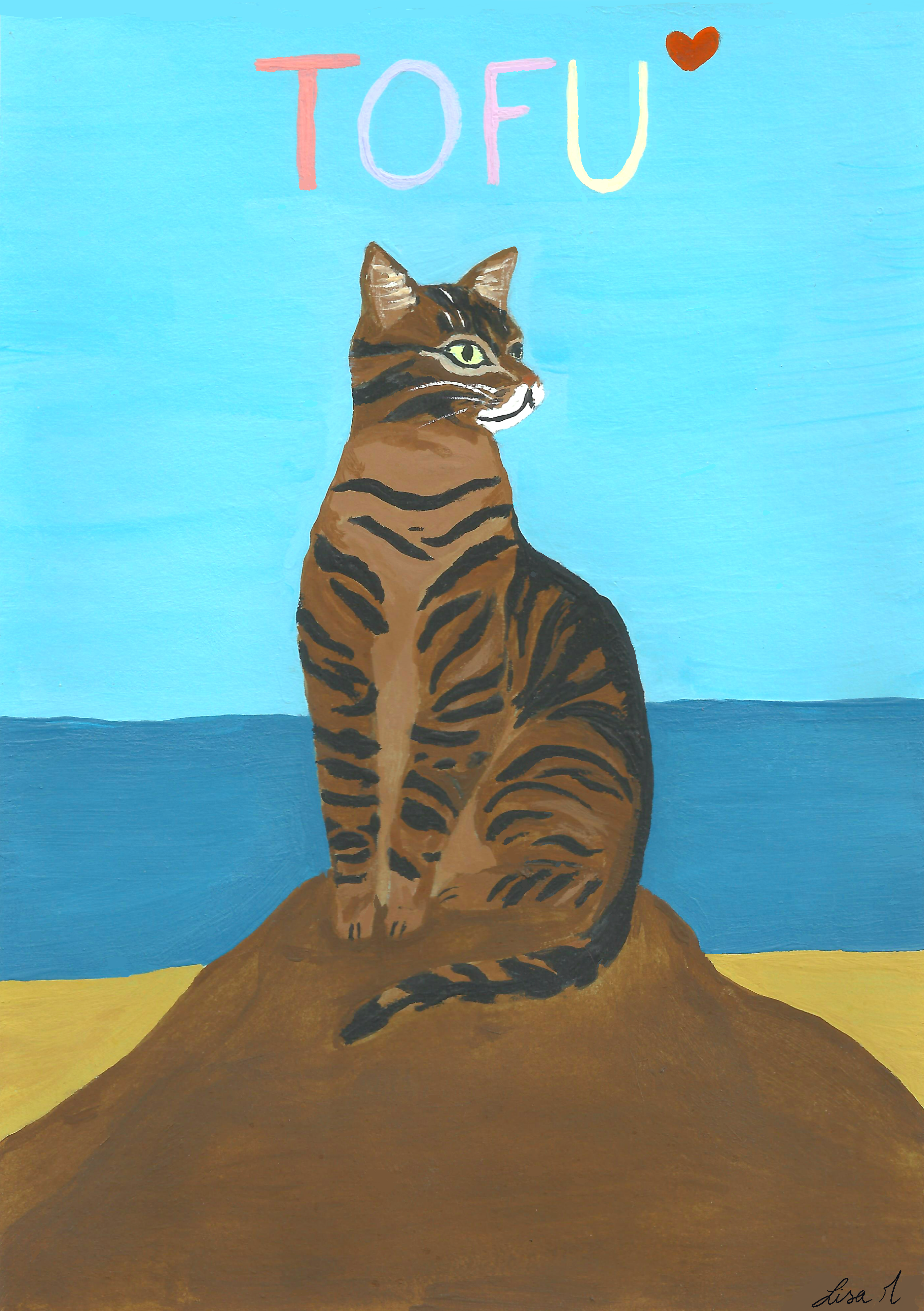 Peinture chat sur la plage