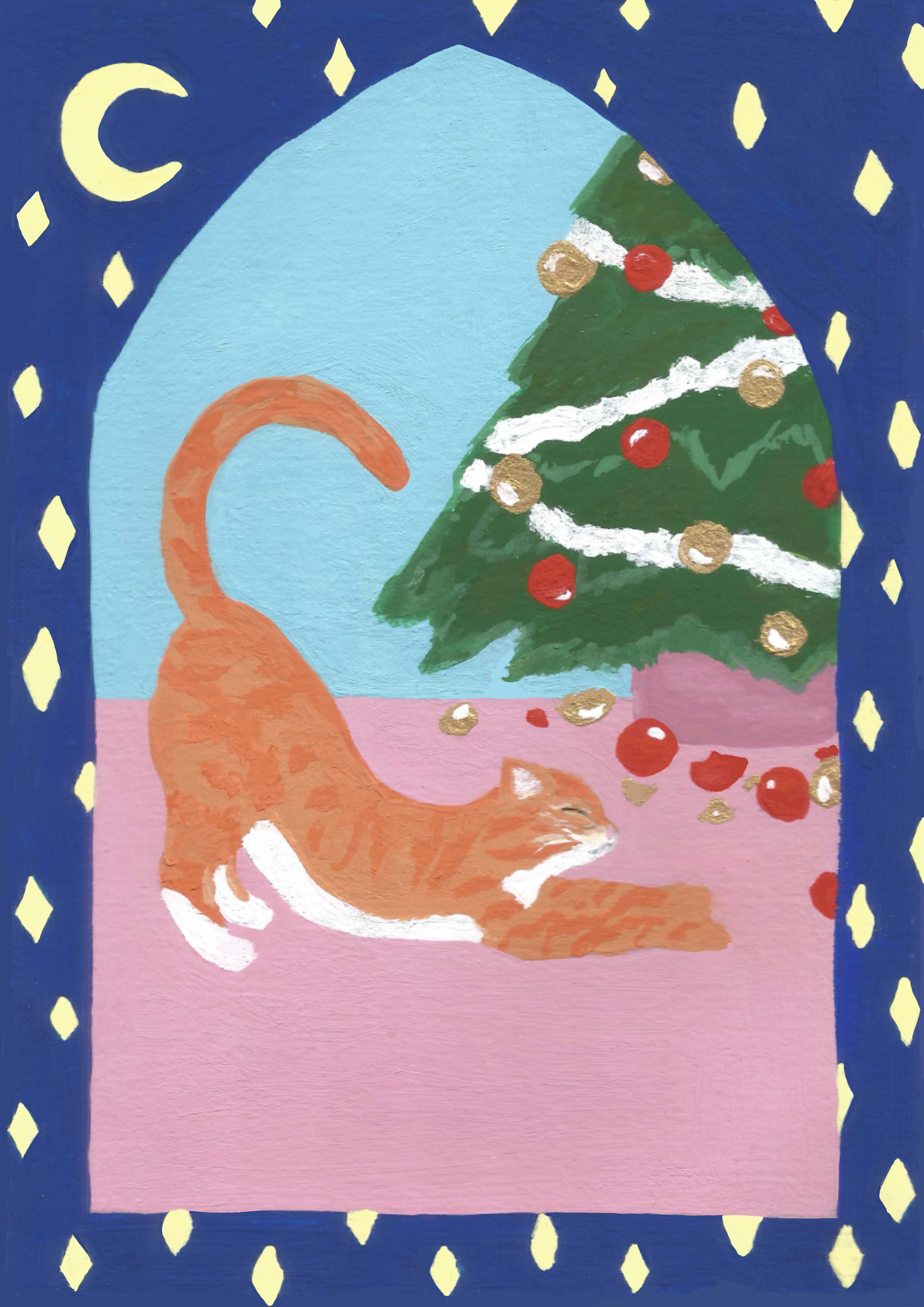 Peinture Noël chat roux