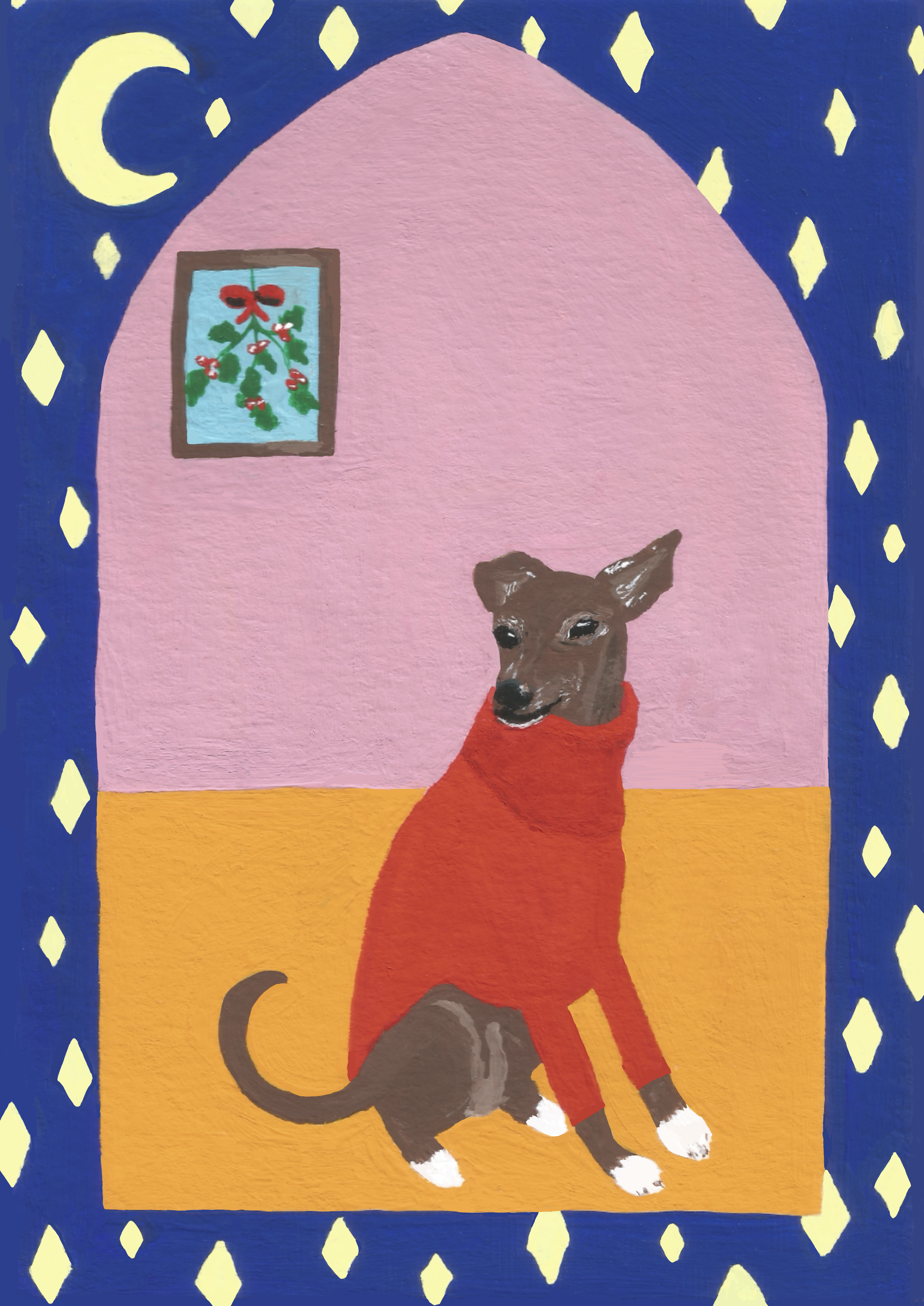 Peinture Noël chien lévrier